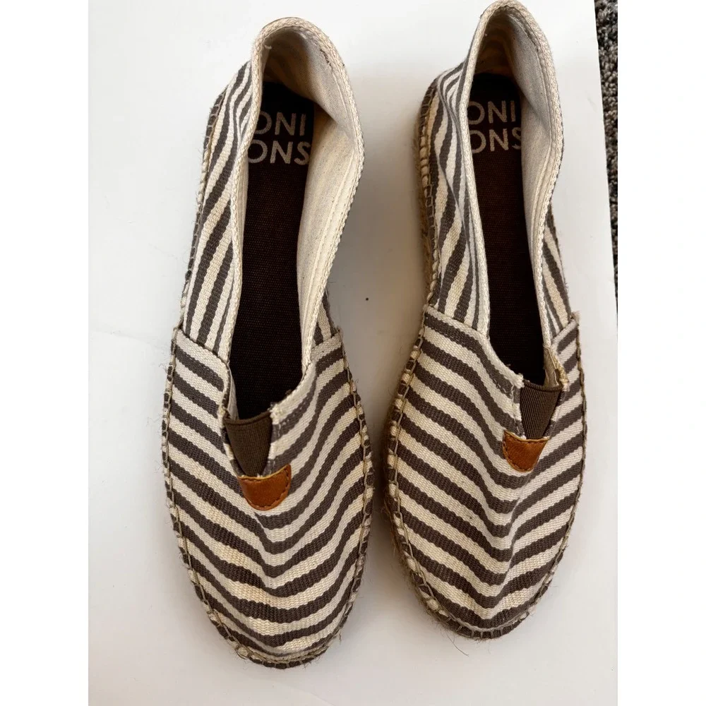 Toni Pons Women's‎ Espadrille Slip On Shoes Taupe cream Striped Casual Size 9